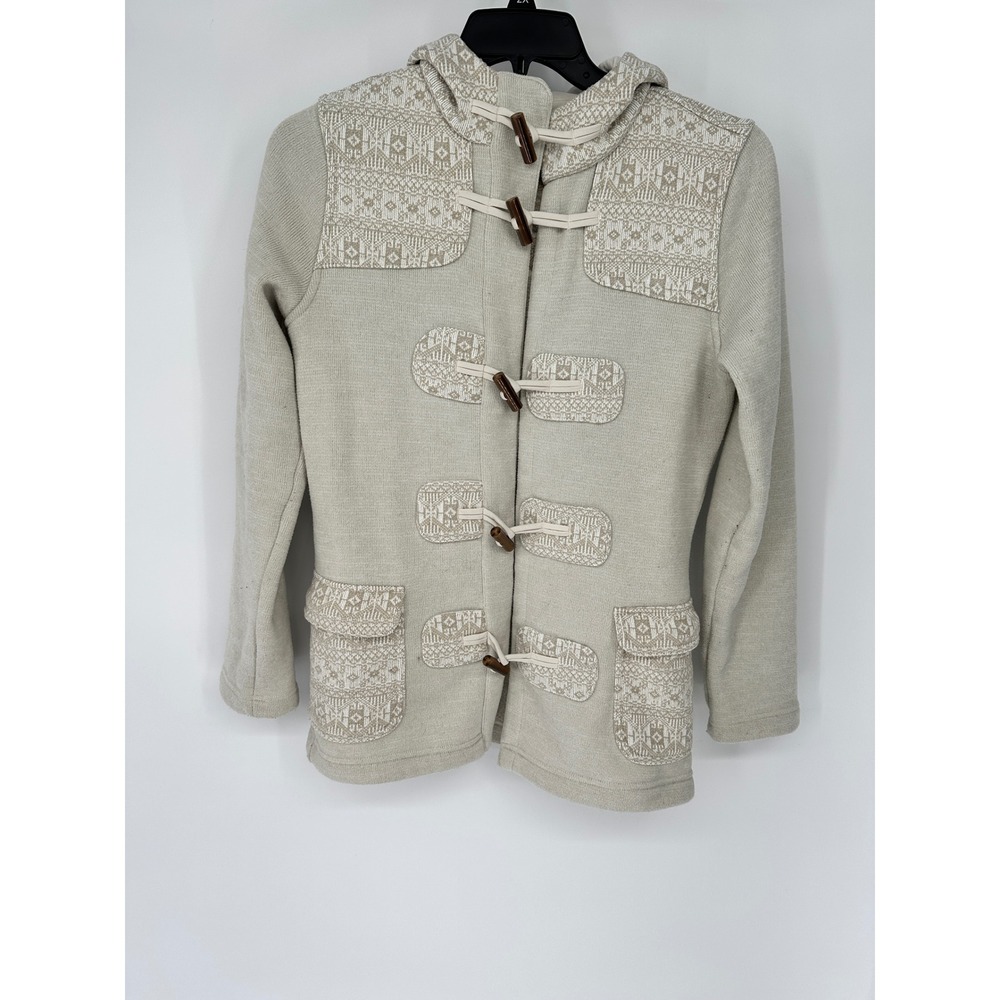 Patagonia Women's Beige Fair Isle Toggle Fleece Hoodie Jacket Size M